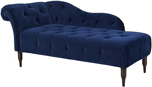 M.R.J. Crafts Samuel Collection Traditional Hand Tufted Right Arm Facing Chaise Lounge (Navy Blue)