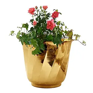 INDIAN ART VILLA Pure Brass Lining Design Planter, Home décor, Planting, Size- 8.4x10 inches