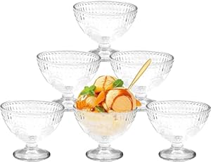 KELVEE Glass Dessert Bowls Set of 6, Crystal Glass Bowls for Ice Cream, Fruit, Pudding, Snack, Cereal, Nuts - Premium Glass Serving Dishes, Mini Trifle Bowl (150ml) (Flower)