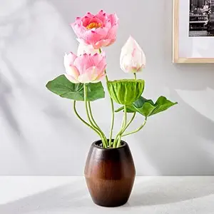 Home Centre Gloria Lotus Artificial Flowers in Wood Pot