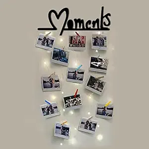 Vah Wood Hanging Photo Display Picture Frame Collage Organizer with Clips - a Moments (Black) (VWH_65 cm x 47 cm x 1.2 cm)