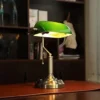 Virya Traditional Banker Lamp Antique Style Emerald Green Glass Desk Light Satin Brass Finish Metal Pull Cord Switch Attached,E26 Base,Vintage Desk Lamp for Office, Study Room (Without Bulb)