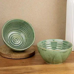 The Earth Store Sage Green 400ML Ceramic Snack Bowl Set of 2 | Dishwasher & Microwave Safe Bowl for Serving Snacks, Dal, Pasta, Vegetables and More | Perfect for Gifting, Daily Use (Color May Vary)
