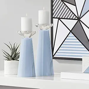 Meghan Blue Sky Glass Pillar Candle Holders Set of 2 - Color + Plus