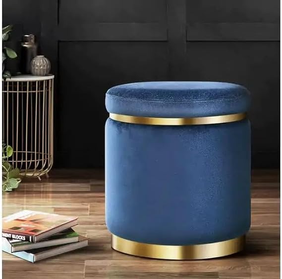 FLIPSSHOPPEE Ottoman Round Velvet Seating Stool Lounge Footstool Footest Pouf Dressing Stool Make Up Vanity Stool Extra Seat for Bedroom Hallway Office Living Room Home Decor Furniture (Blue)