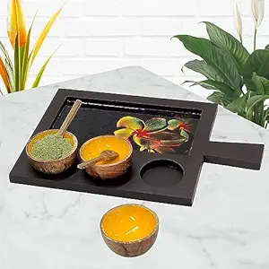pb Papyrusbolsys Wood Chip and Dip Platter with 3 Bowls and 2 Spoons Multicolor (3CDPL10)