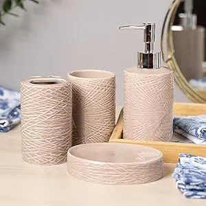 Market99 | Peach Color Bath Accessories Modern Bath Set, Luxury Gift Accessory for Home, Bathroom Décor and Home Gift Set-Luxury Bath Accessories Set of 4