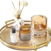 Deoxys Serving Tray with Golden Handles, Acrylic Decorative Tray, Round Coffee Table Tray, Contemporary Decorative Table Tray, for Home, Restaurant, Table, Bar Drinks, Breakfast, Fruit
