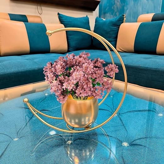 GR handicrafts Metal Geometric Design Vase with Gold Finish - Table Decorative Flower Pot (Moon vase) Size - (25x12x25 CM)