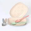 Eha Earth-Friendly Small Snack Serving Plates Set of 4 with Spoons | 6 inch | Plates Made with Bamboo Fibers & Rice Husk Fiber | Microwave Safe Plates | Dessert Plates | Multicolor