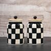 MS Fabiha Ceramic Multi Storage Airtight jar 1 Litre With Wooden Lid For Dry Fruits,Cookies,Sugar,pickle Kitchen & Home Pack Of 2 (White Black Chess)